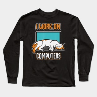 Funny Cats and Computers Halloween Kitty for pet lovers Long Sleeve T-Shirt